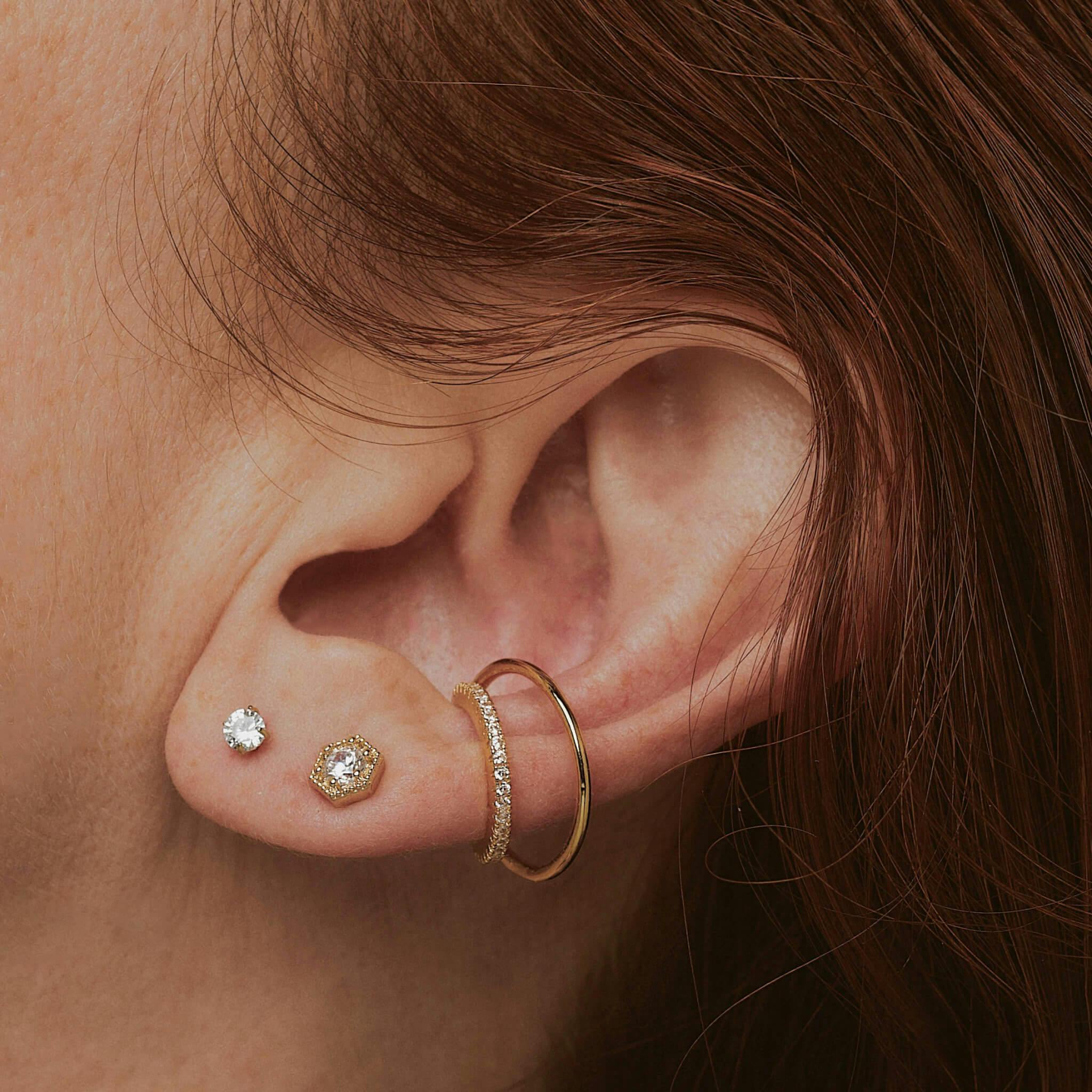 Celestial Crystal Nap Earrings (Gold, 3mm) on model